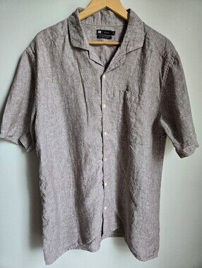 SIMONS Le31 Men's Casual Short-Sleeve Linen Shirt - Taupe